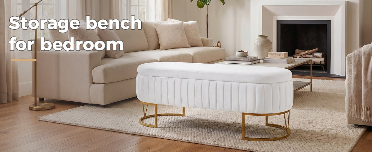 Storage Bench - Velvet Oval Upholstered Design