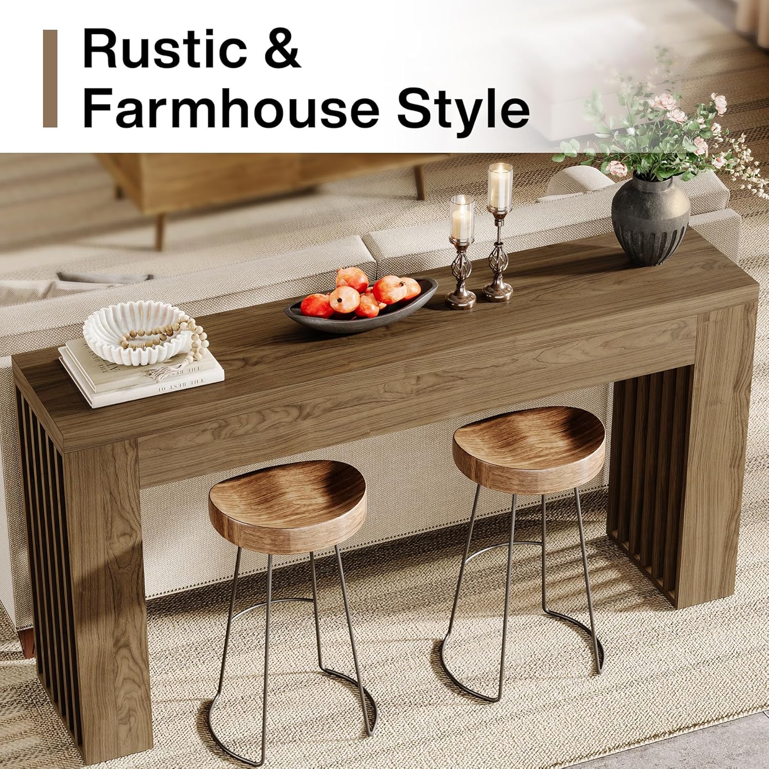 59" Farmhouse Console Table with Vertical Slat Legs