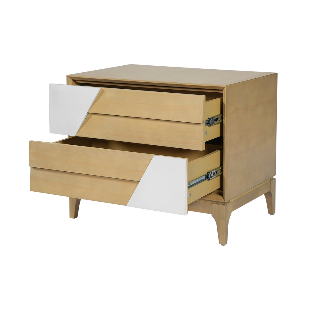 Modern 2-Drawer Nightstand, Japandi Style with Geometric Patchwork, Natural