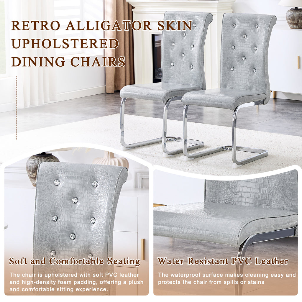 Set of 2 Retro Alligator Skin Upholstered Dining Chairs