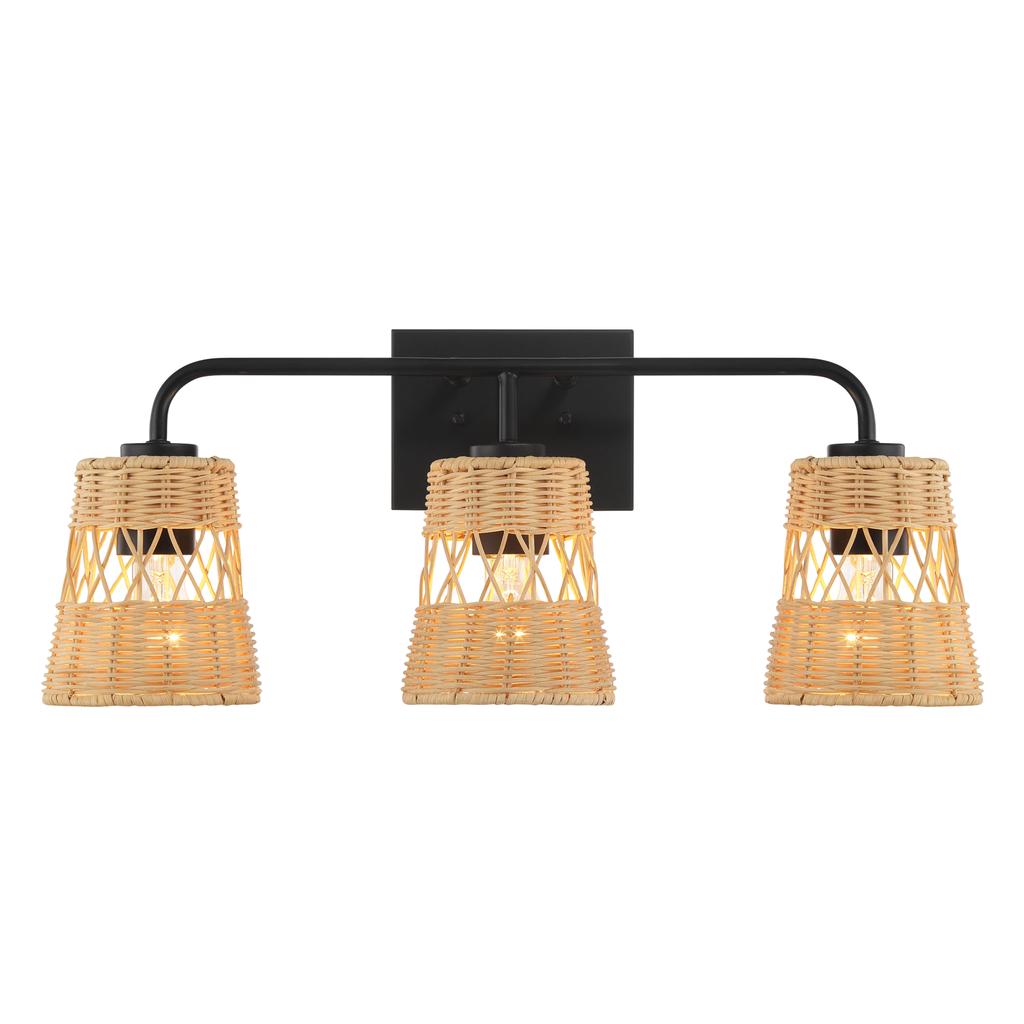Moonlit Three Lights Wall Sconce With Rattan Shade