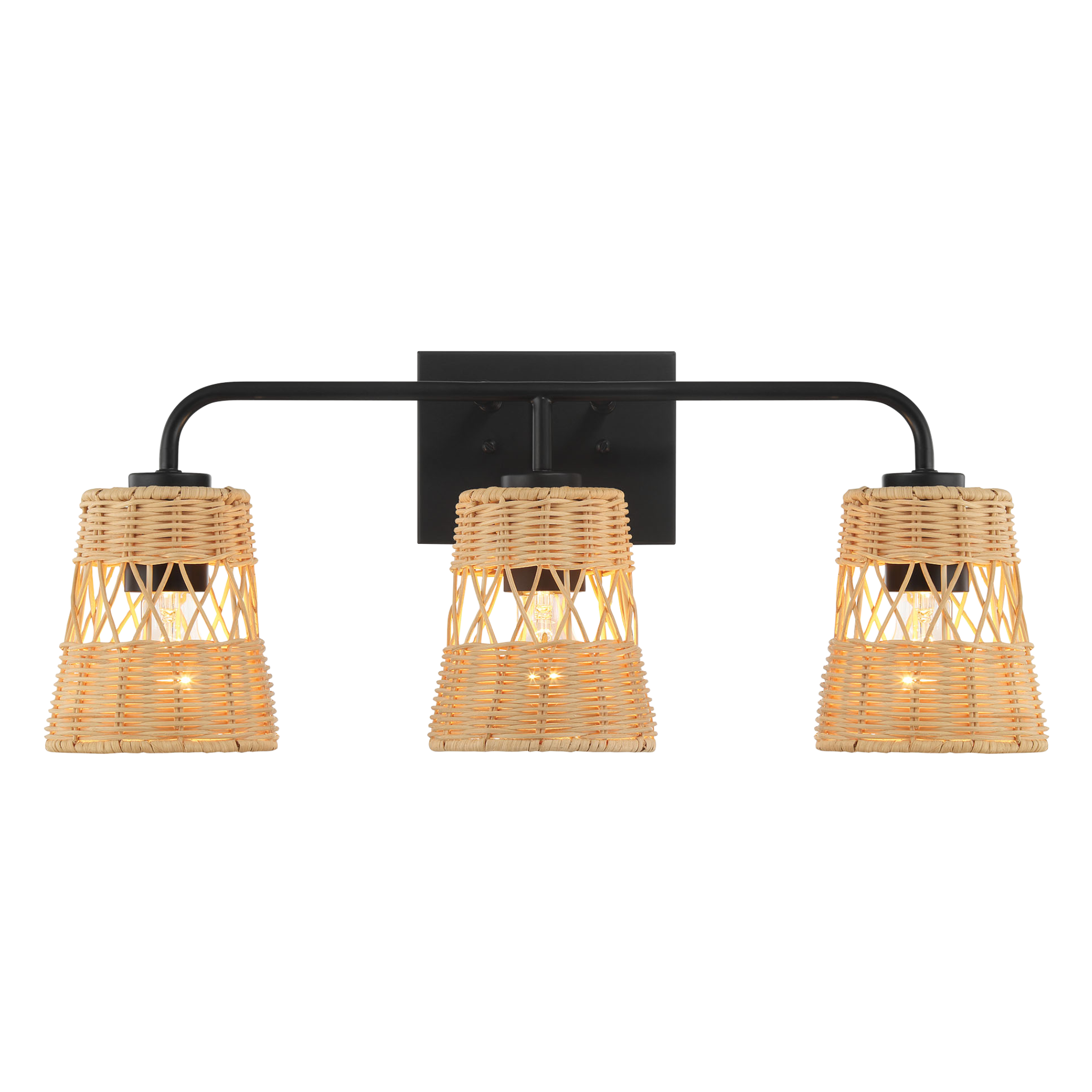 Moonlit Three Lights Wall Sconce With Rattan Shade