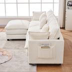 Chenille Modular Three-Seater Sofa with Movable Footstool
