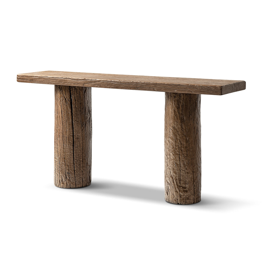 Arbor 60" Reclaimed Elm Double Pillar Console Table, Heritage Medium-Dark