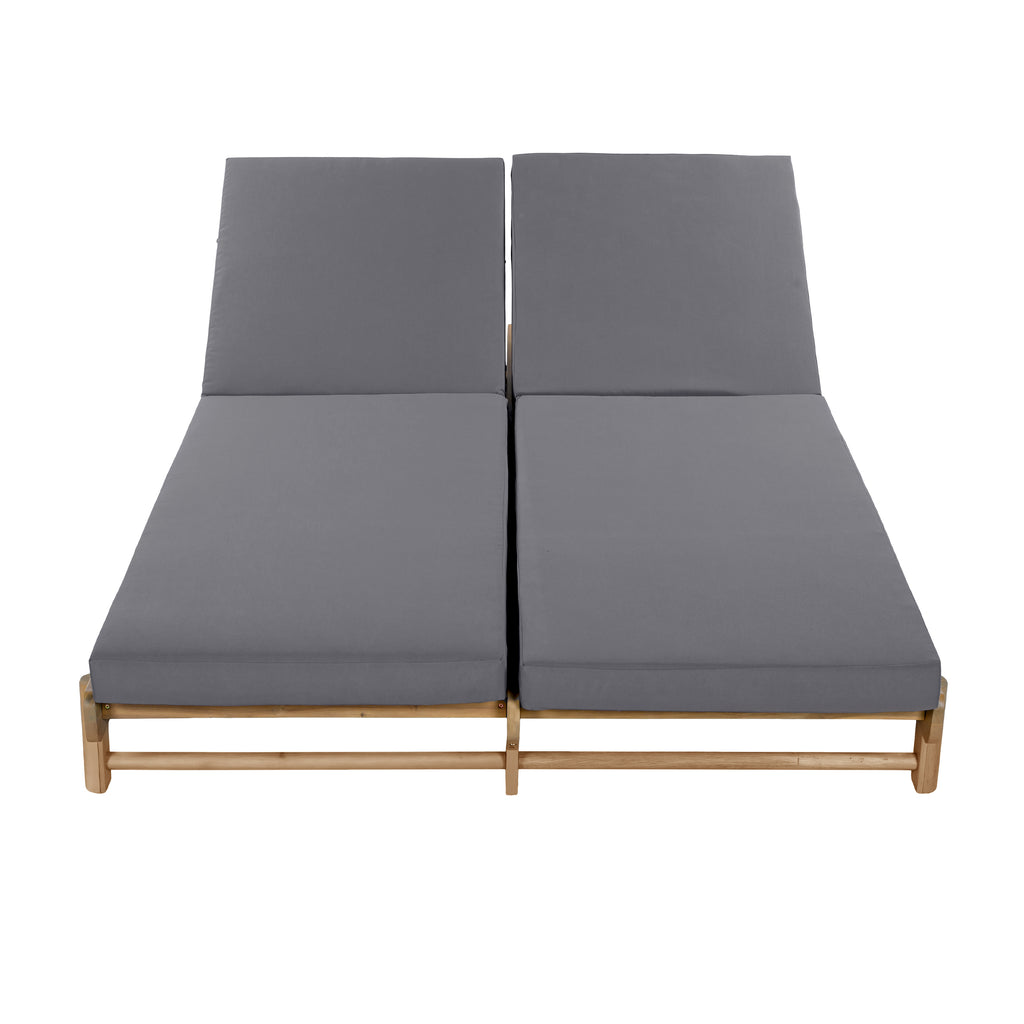 Light Teak Acacia Wood Double Chaise Lounger Set