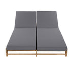 Light Teak Acacia Wood Double Chaise Lounger Set