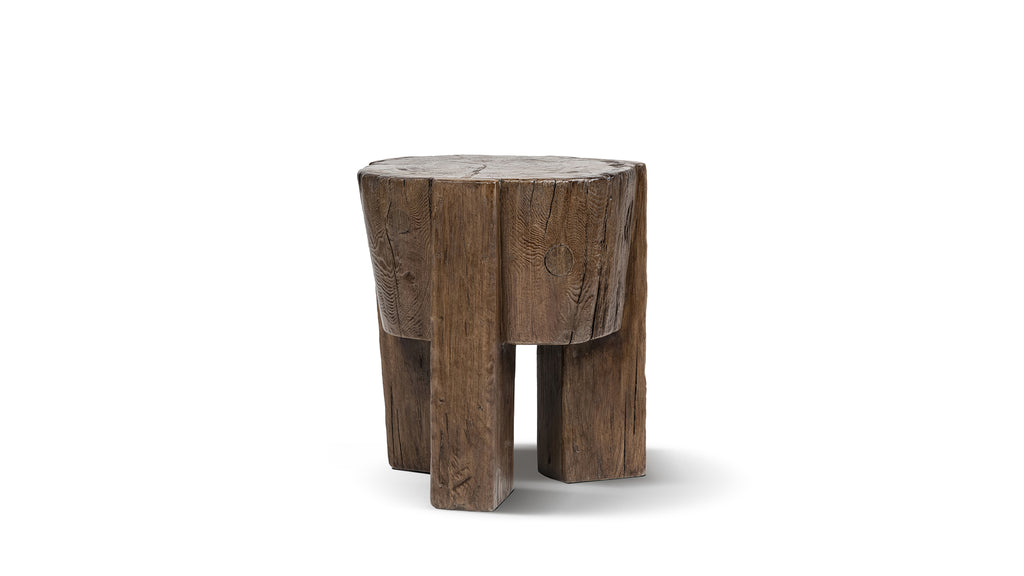 Terra Solid Reclaimed Elm Wood Stool, 17.5-Inch, Medium-Dark Brown