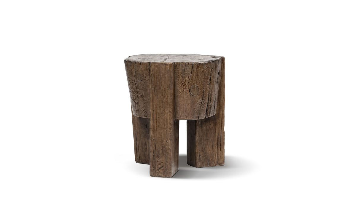 Terra Solid Reclaimed Elm Wood Stool, 17.5-Inch, Medium-Dark Brown