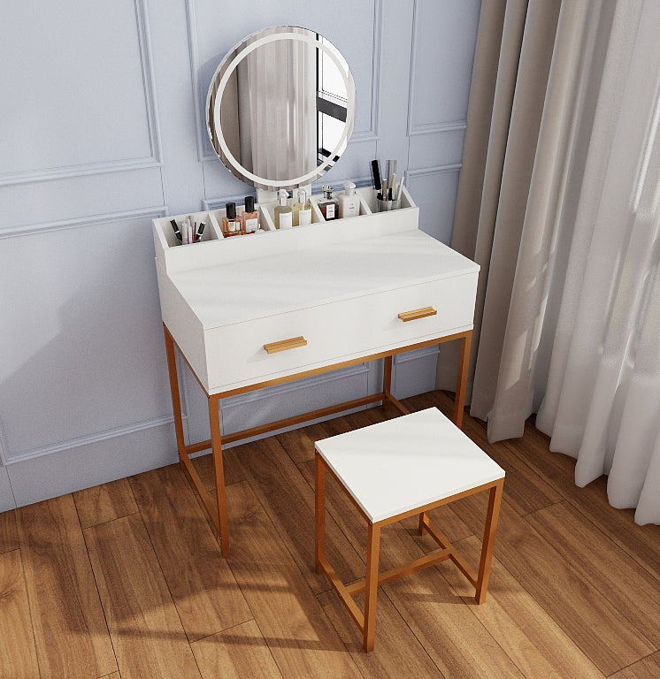 Vanity Set with Mirror and Stool, 31.5-Inch, Ancient White