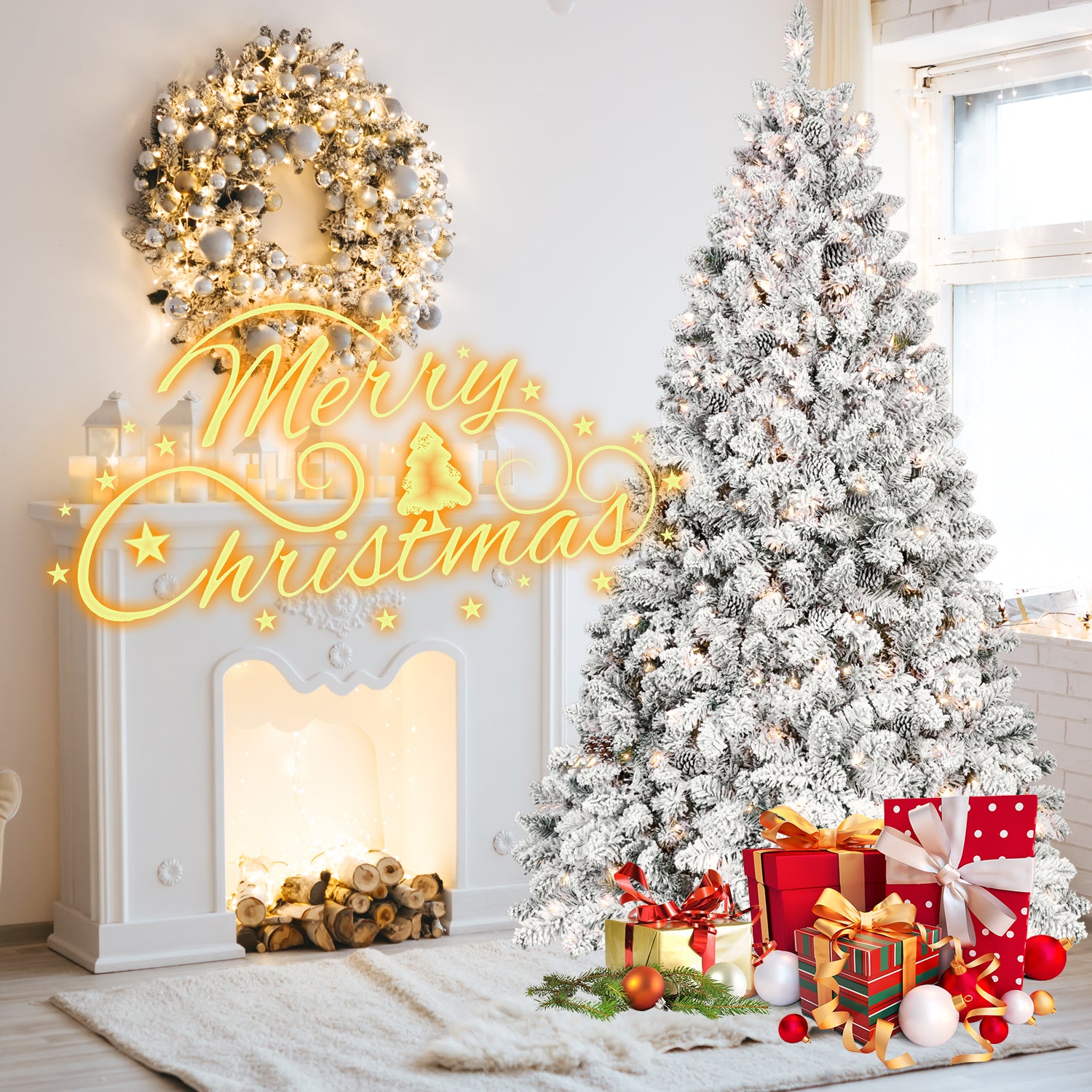 9Ft Flocked Christmas Tree With 850 UL Lights