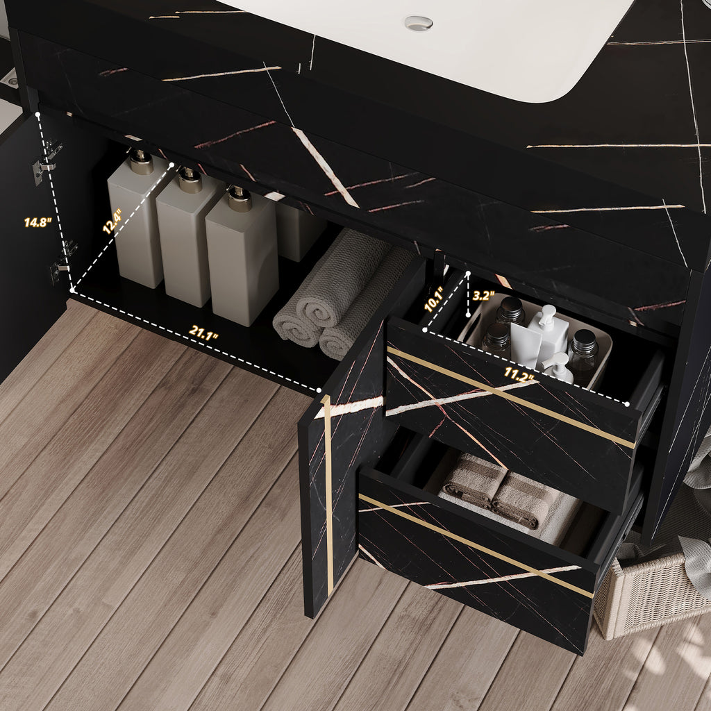 35.2 in Floating Bathroom Vanity with Sink and Faux Marble Top