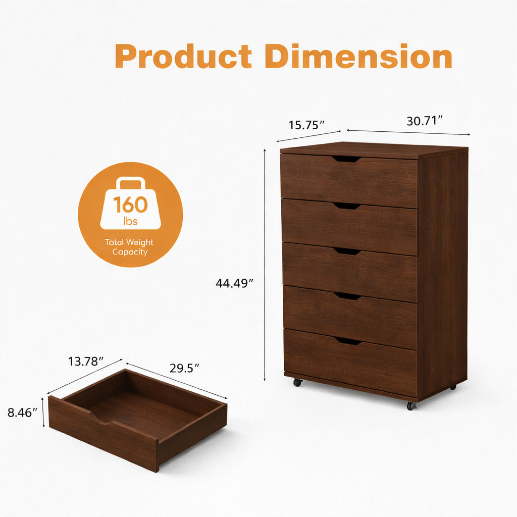 5 Drawer Dresser on Wheels