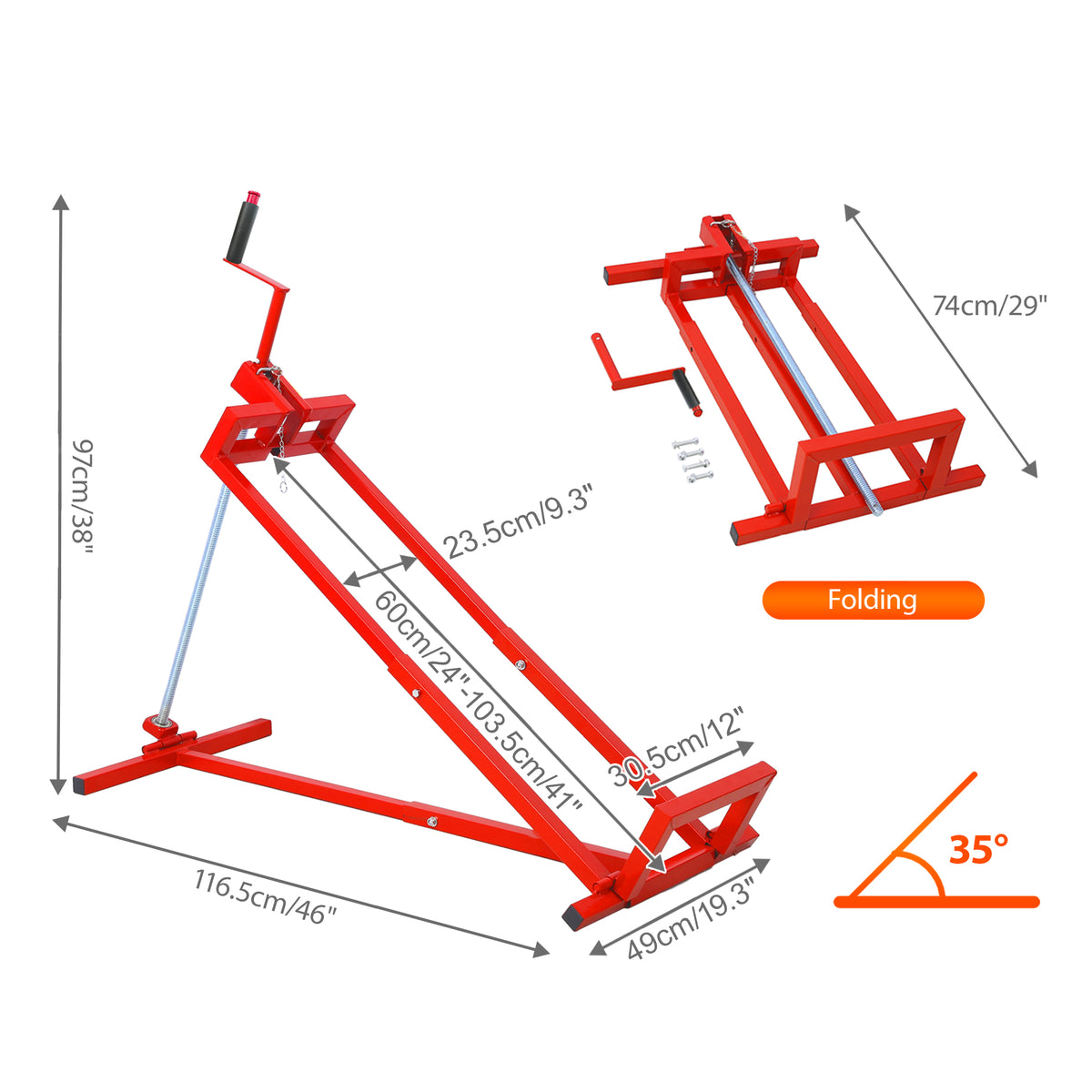 Heavy Duty Steel Riding Mower Lift, 880 Lbs Capacity, Telescopic, Red