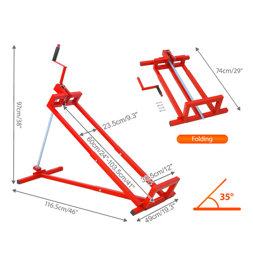 Heavy Duty Steel Riding Mower Lift, 880 Lbs Capacity, Telescopic, Red