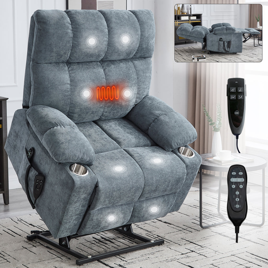 Grey Dual Motor Infinite Position Up to 350 LBS Chenille Power Lift Recliner Chair