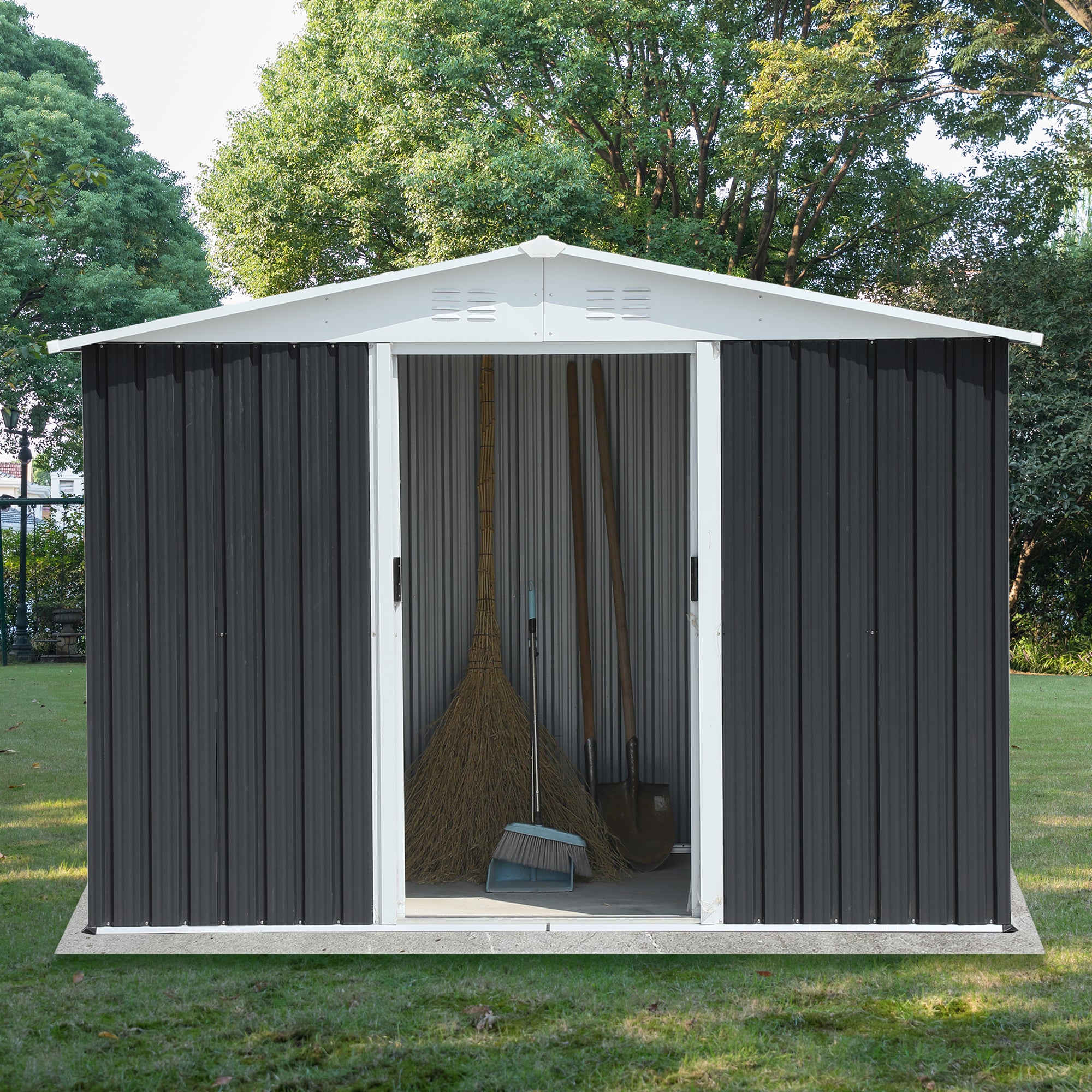 8x6 Feet Apex Roof Dark Metal Garden Storage Shed