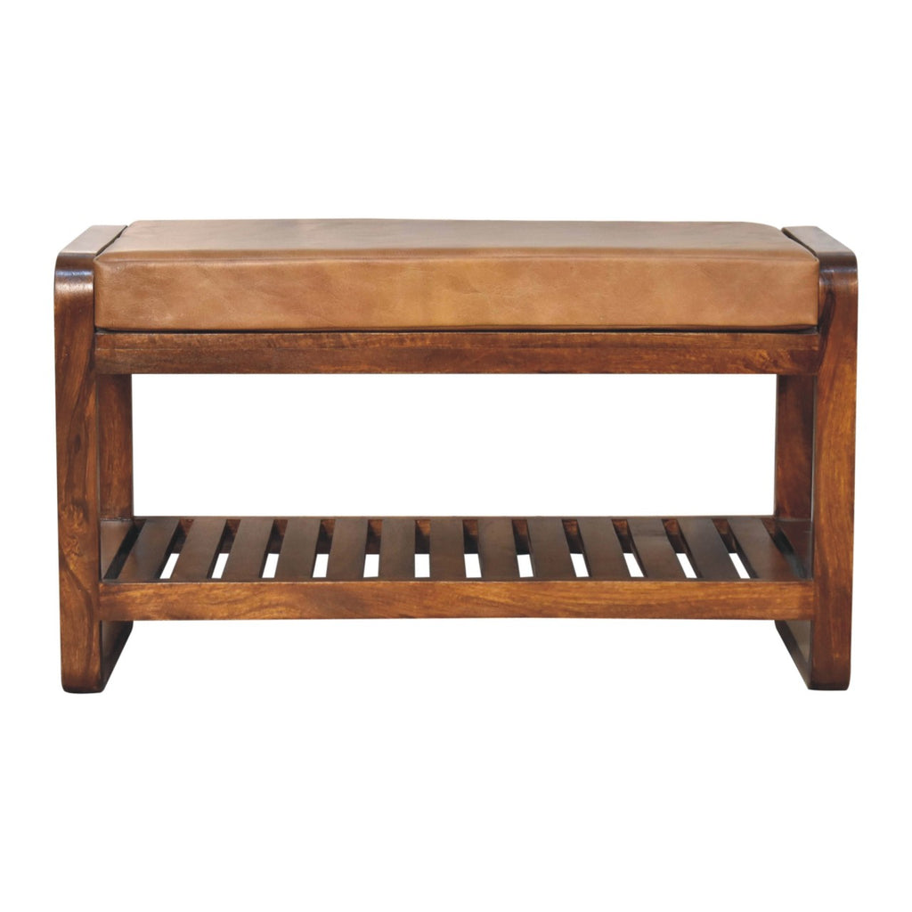Solid Wood Small Buffalo Slatted Bench with Open Storage