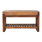 Solid Wood Small Buffalo Slatted Bench with Open Storage