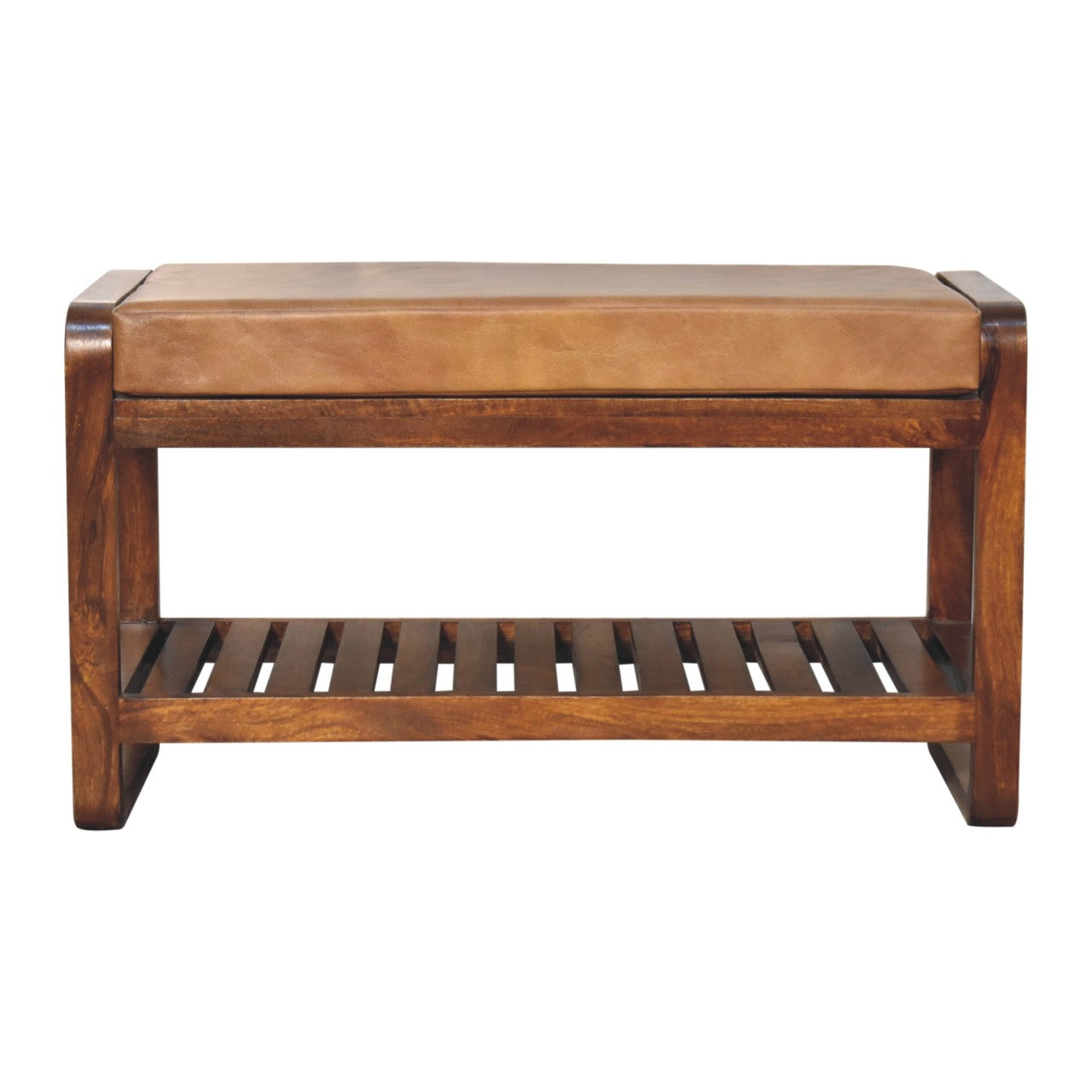 Solid Wood Small Buffalo Slatted Bench with Open Storage