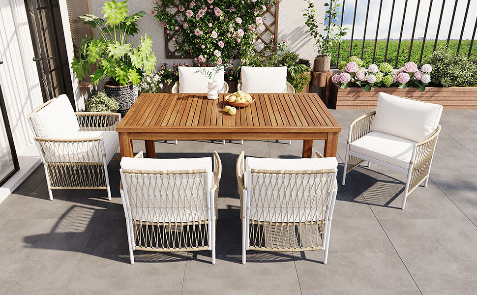 TOPMAX Patio 7pcs Wooden Dining Table Set