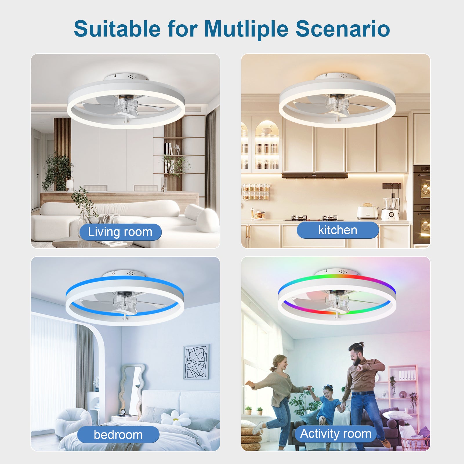 19.7" RGB Flush Mount Ceiling Fan with Light