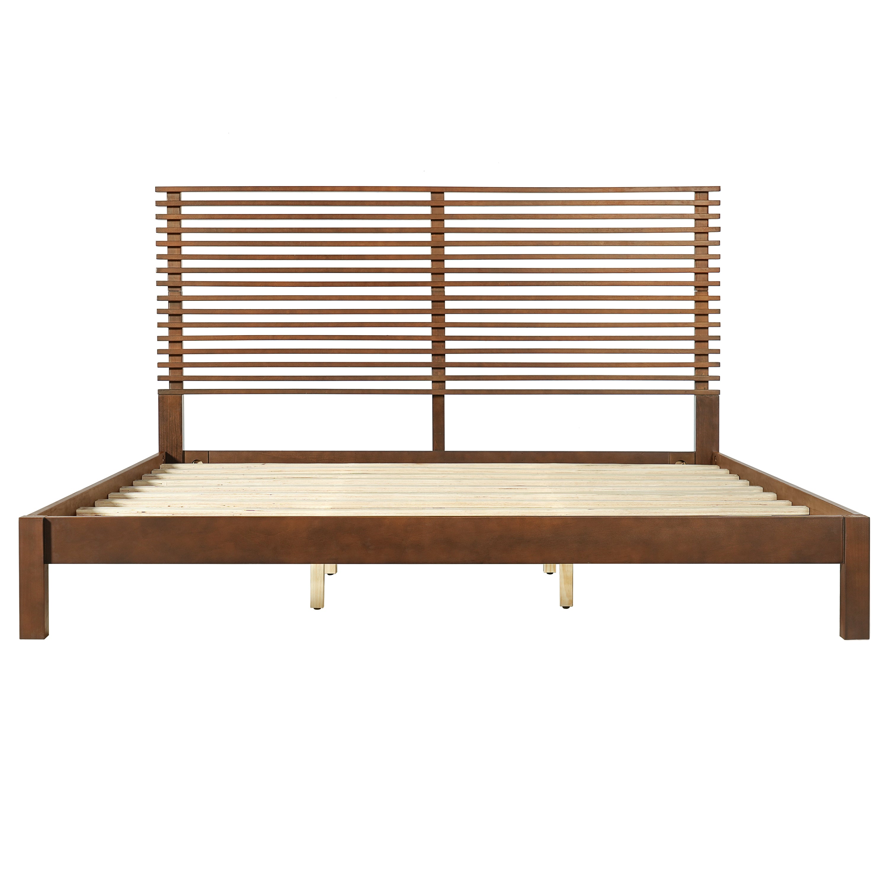 Premium Solid Wood King Size Bed Frame with Headboard - Walnut Color