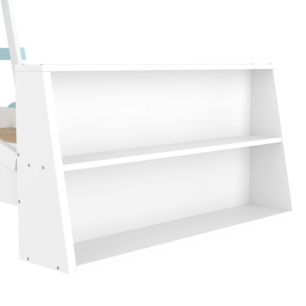 Twin Size Car Bed with Storage Shelves, Kids Platform Bed