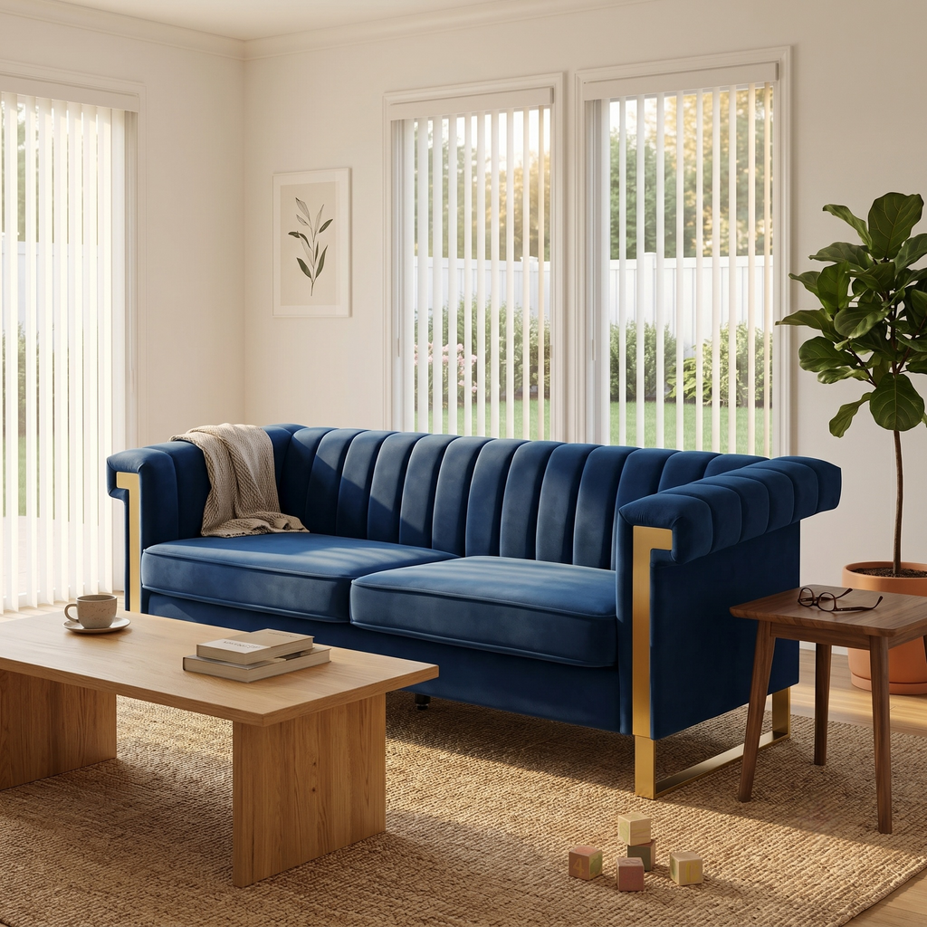 FX-P81B-BU Chesterfield Velvet Sofa