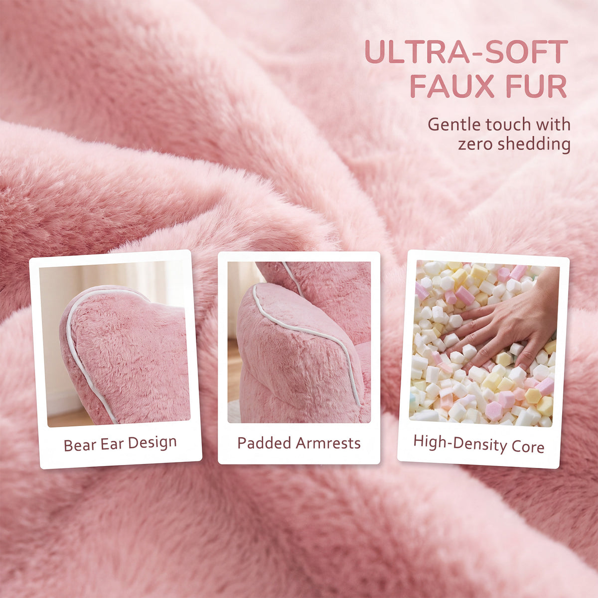 Heart-Shaped Kids Faux Fur Bean Bag Chair, Baby Pink