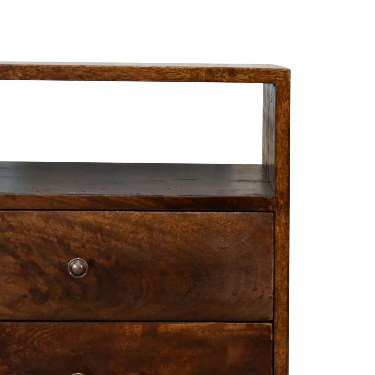 Classic Chestnut Nightstand, 2-Drawers, 1 Open-Slot, Nordic Legs