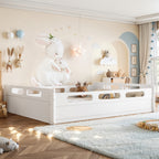 Queen Size Floor Platform Bed with Full-length Guardrails