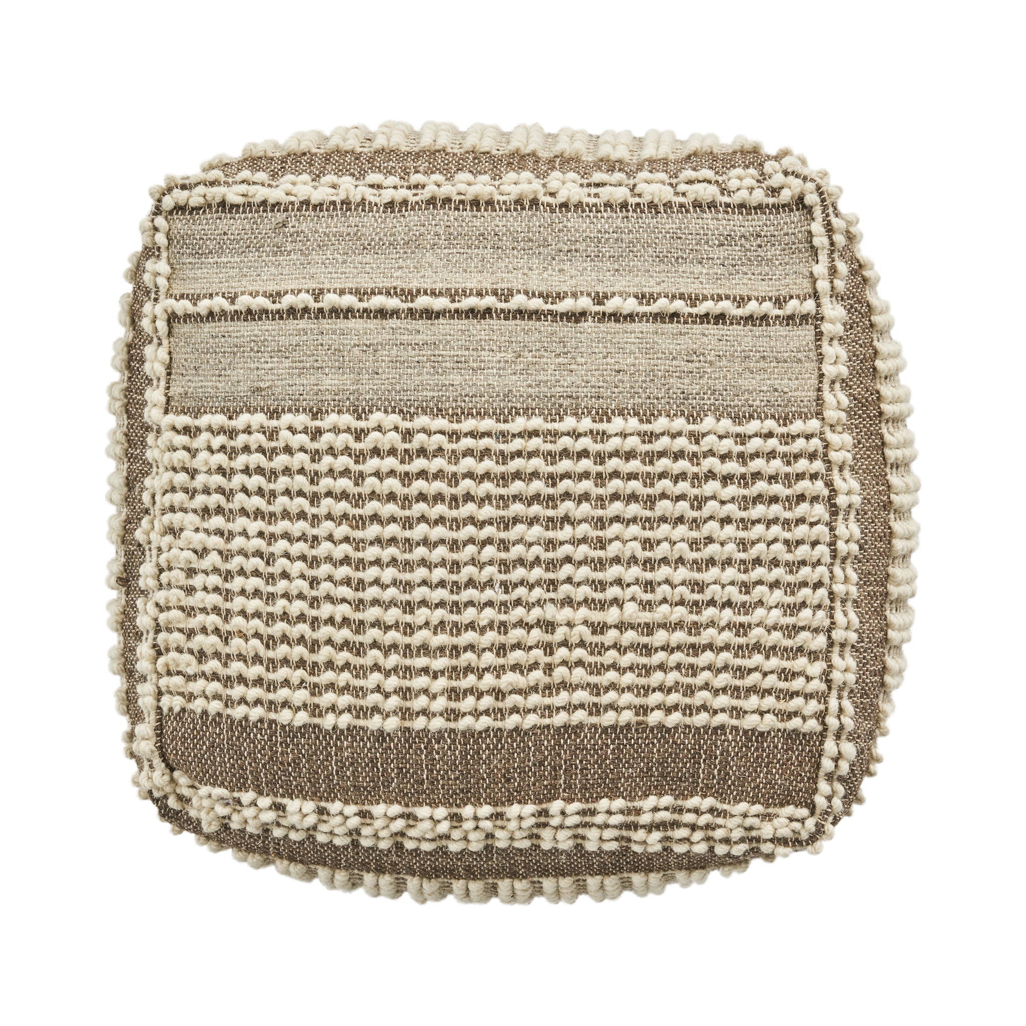 Rustic Wool and Cotton Large Pouf Handcrafted Tufted Design - Brown / Beige