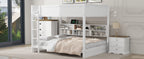 Queen Over Queen Bunk Bed with Storage Cabinets and USB Ports