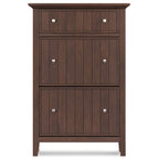 Acadian 32 Inch Wide Solid Wood Entryway Shoe Storage Cabinet in Brunette