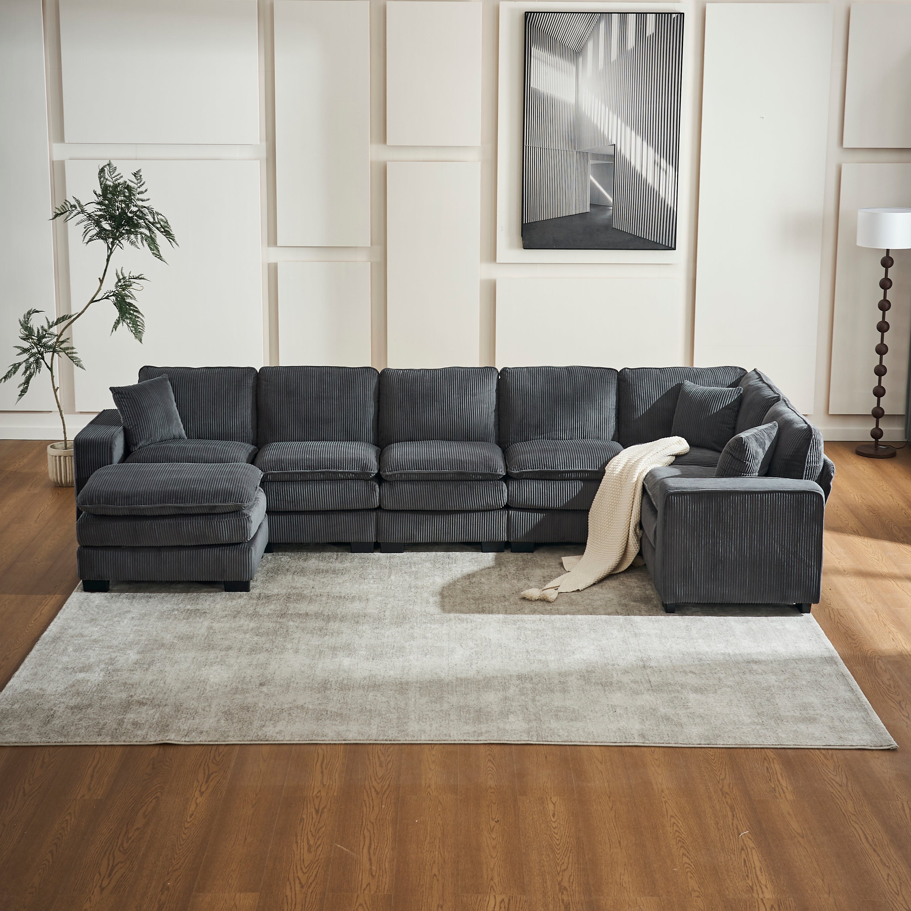 Modern U Shaped 6-Seat Sectional Sofa with Ottoman