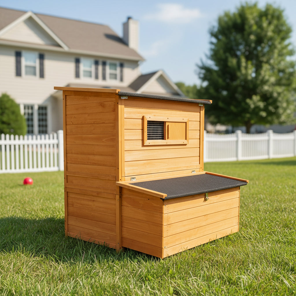 Double-House Wooden Chicken Coop For 6-8 Chickens