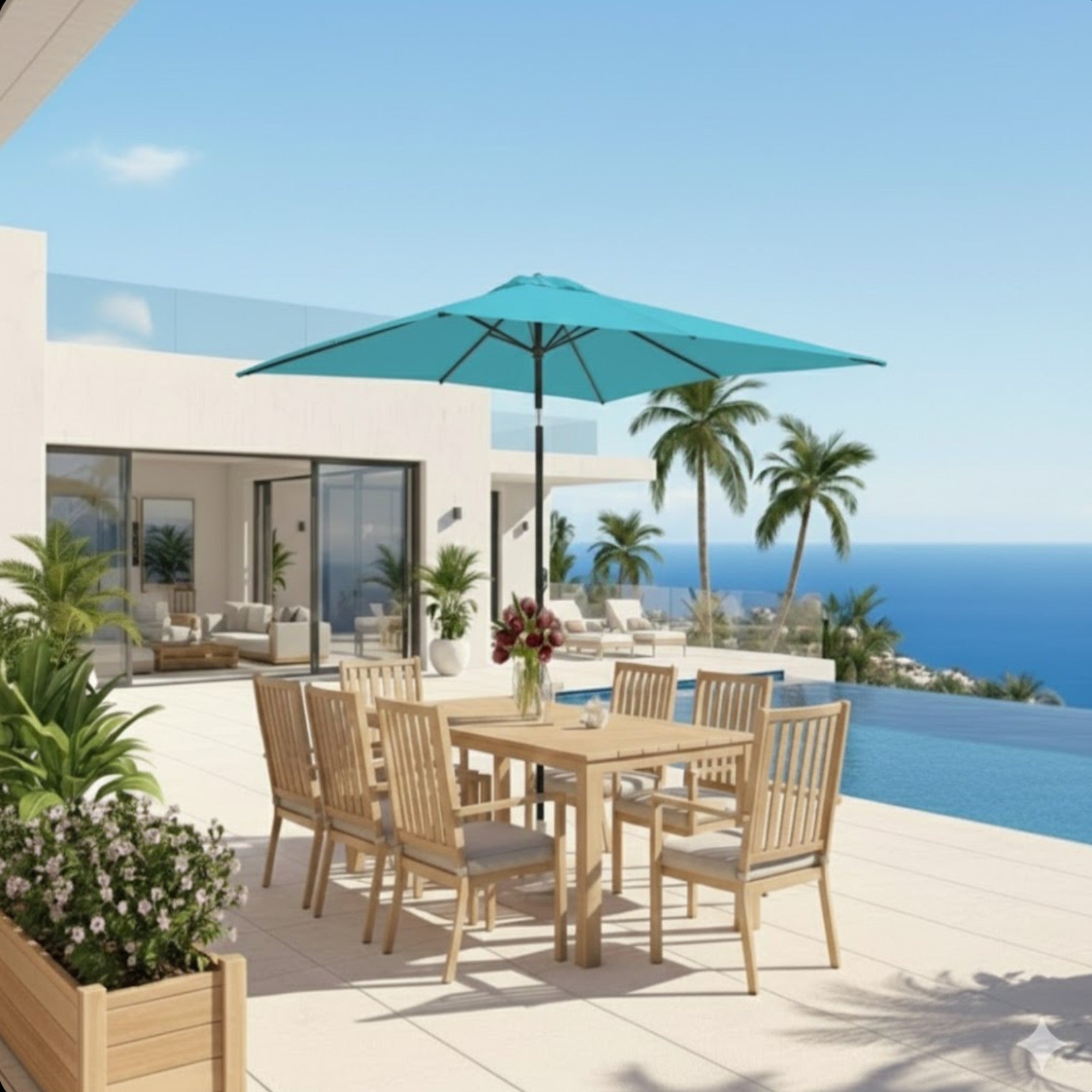 Turquoise Rectangular Patio Umbrella with Crank and Tilt