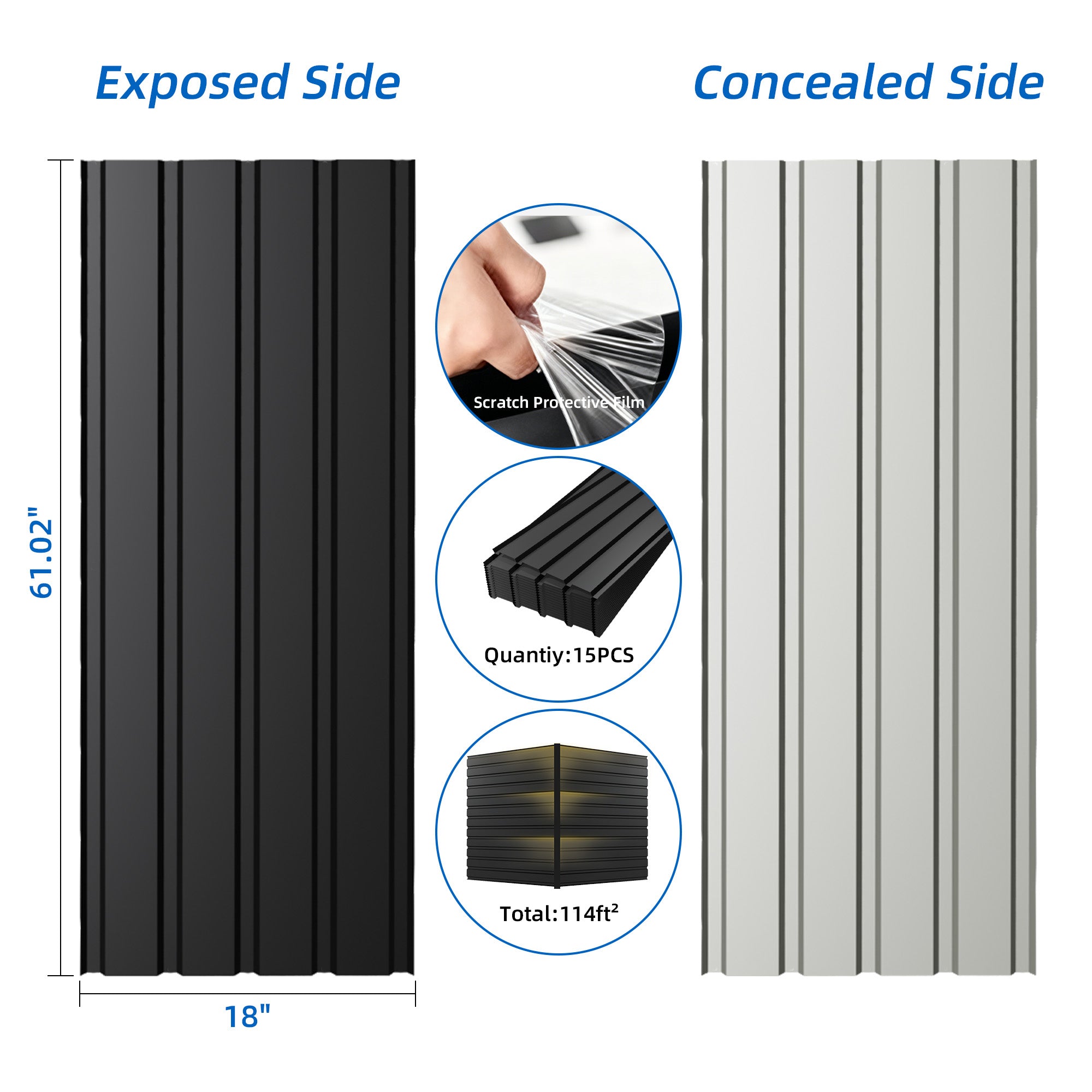 Galvanized Metal Roof Panels - 61 Inch, 15 Pack
