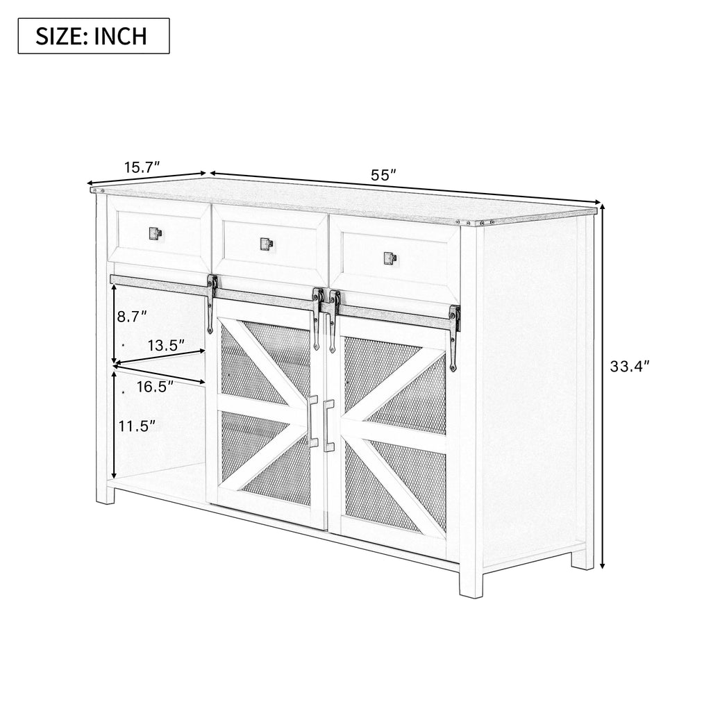 U_Style 55'' Sliding Barn Door Sideboard Buffet Cabinet