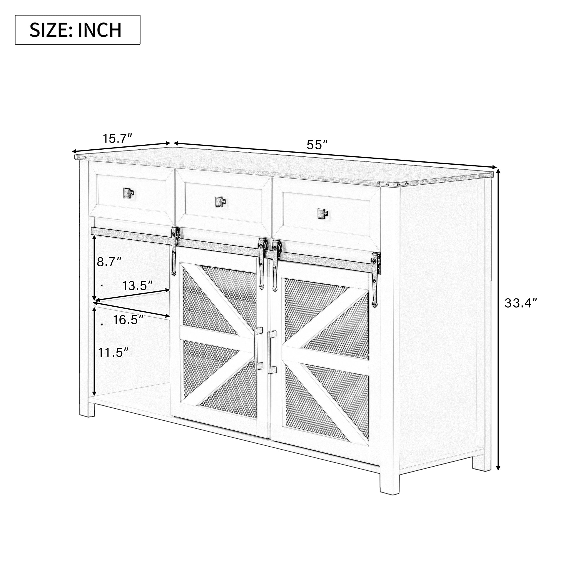 U_Style 55'' Sliding Barn Door Sideboard Buffet Cabinet