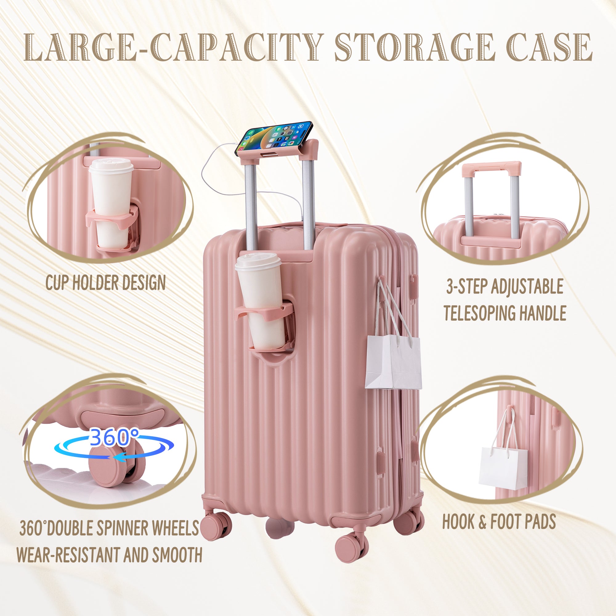 20"/24"/28" 3-Piece Spinner Wheel Luggage Set - Pink