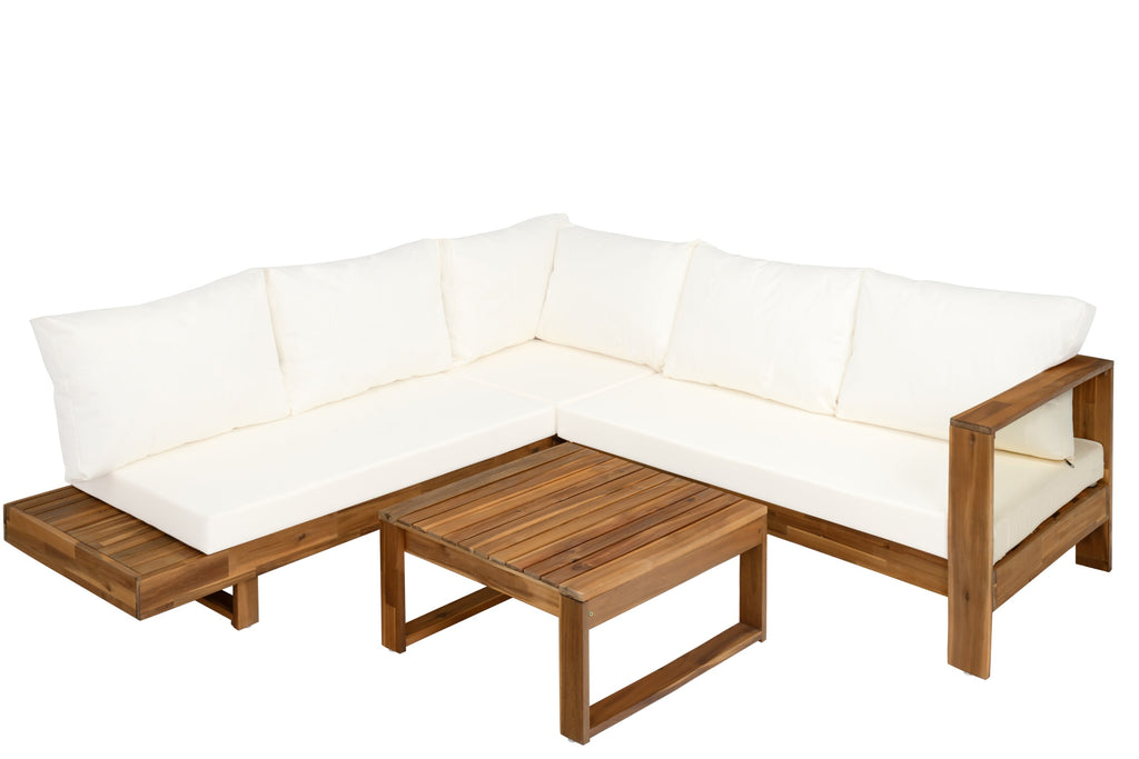 Outdoor 4pc Acacia Wood Sectional Patio Sofa Set