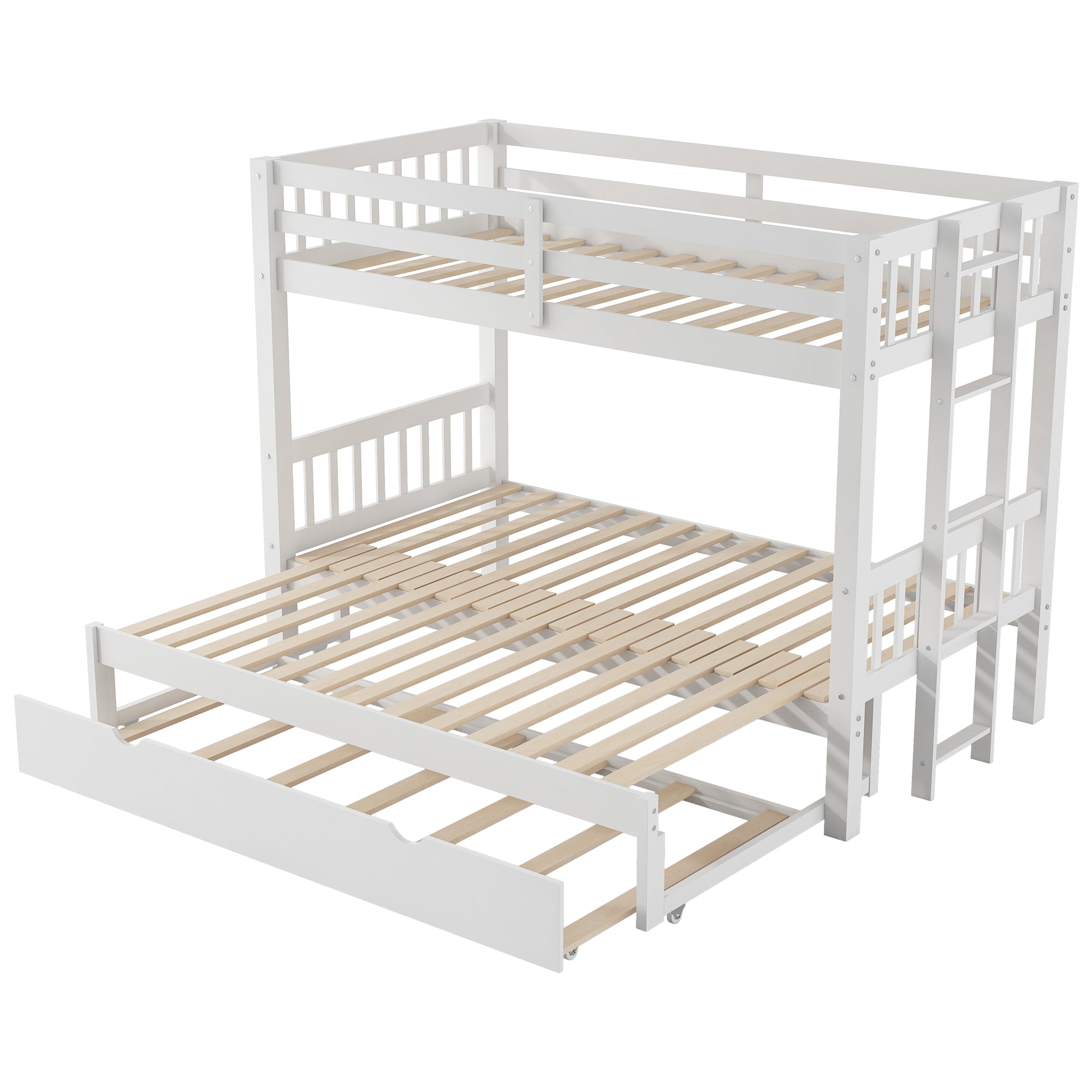 Twin Over Pull-Out Bunk Bed with Trundle, White