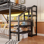 Queen Size Loft Bed with Stairs, Light, and Storage