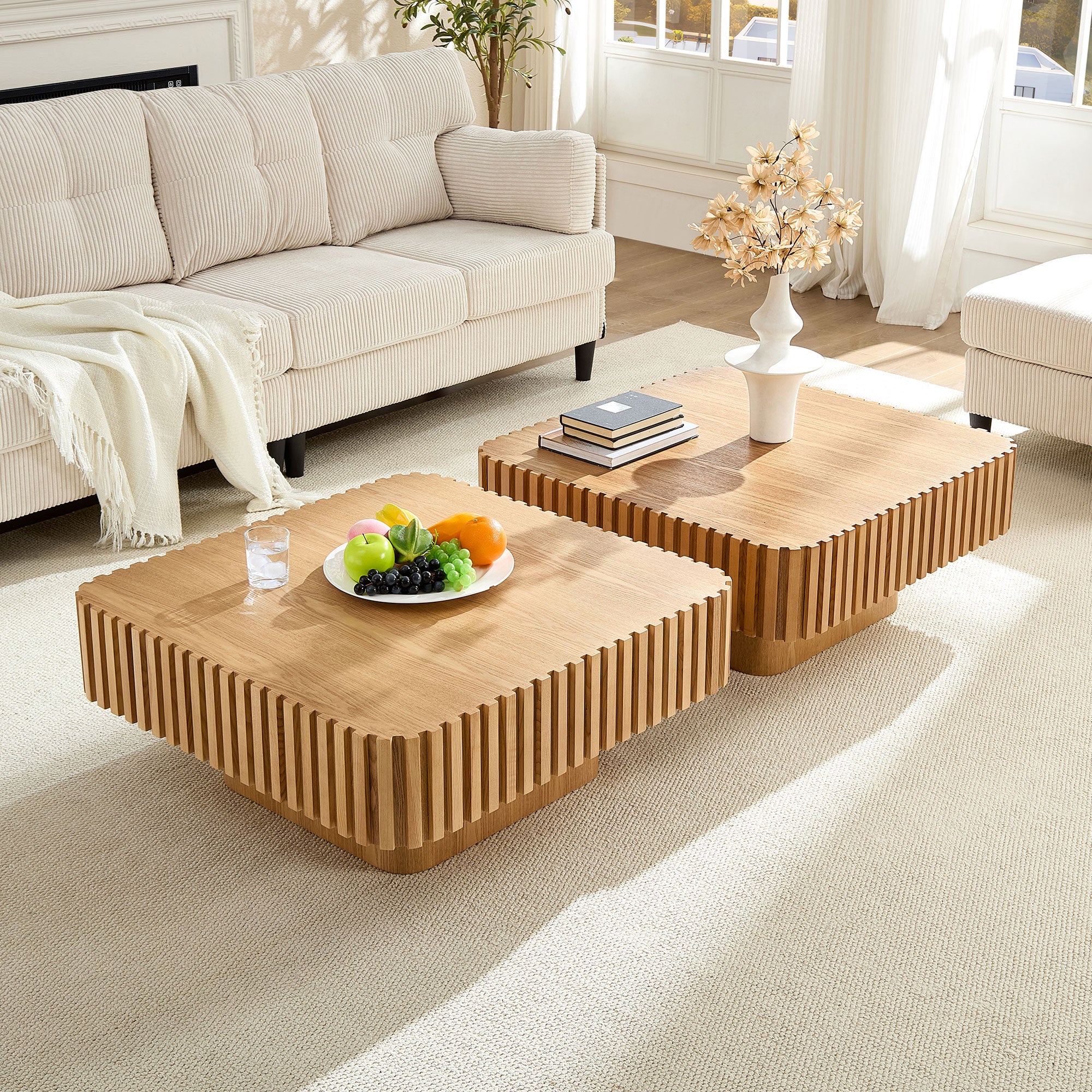 2PCS Set Modern Handcraft Drum Coffee Table