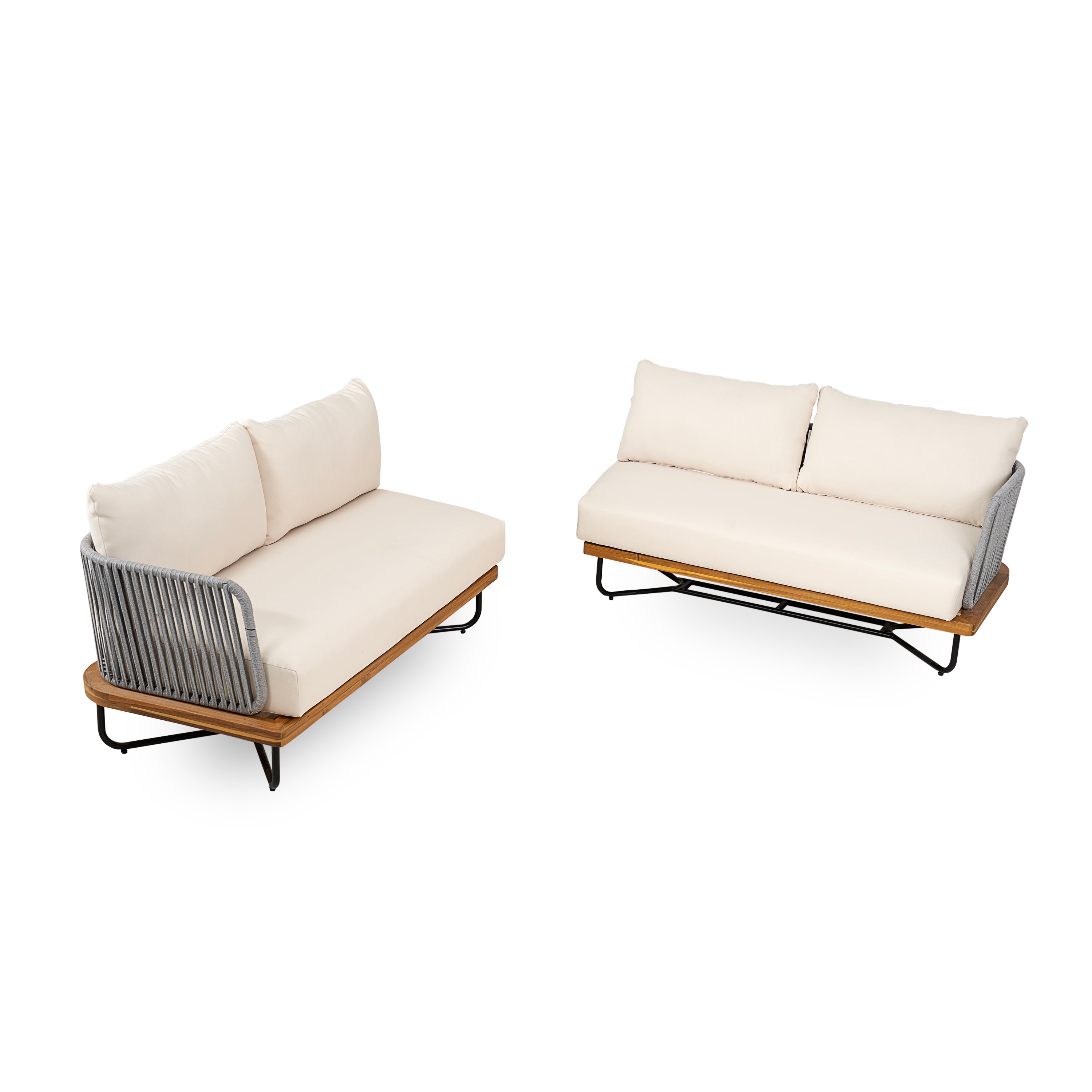 Lucca Outdoor Acacia Wood Rope Woven Sofa Sectional Set