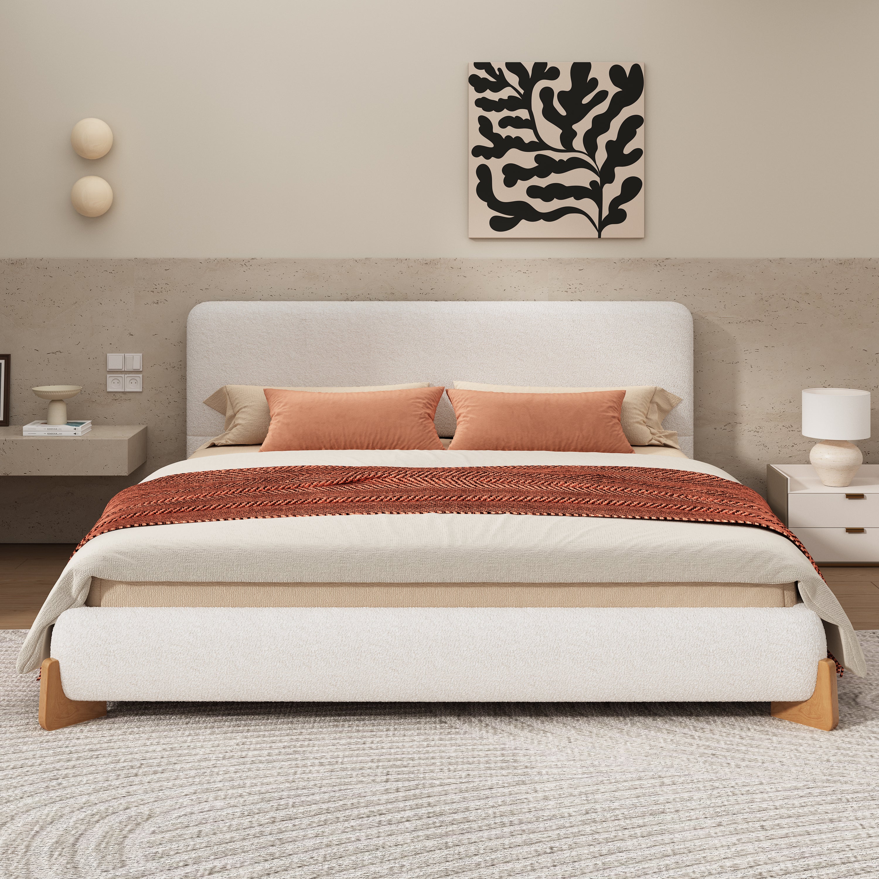 Elegant Boucle Upholstered Bed in Queen Size