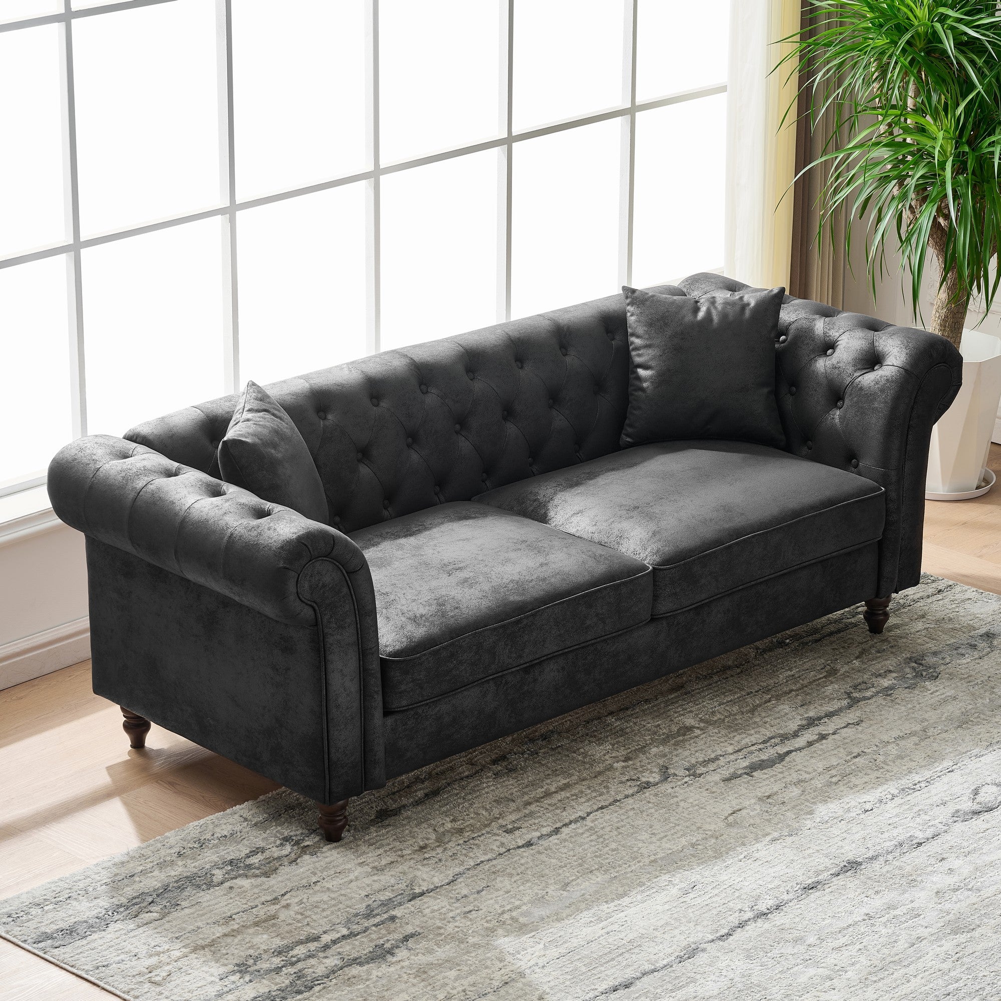 Chesterfield Tech Fabric 3+3 Seater Sofa Set