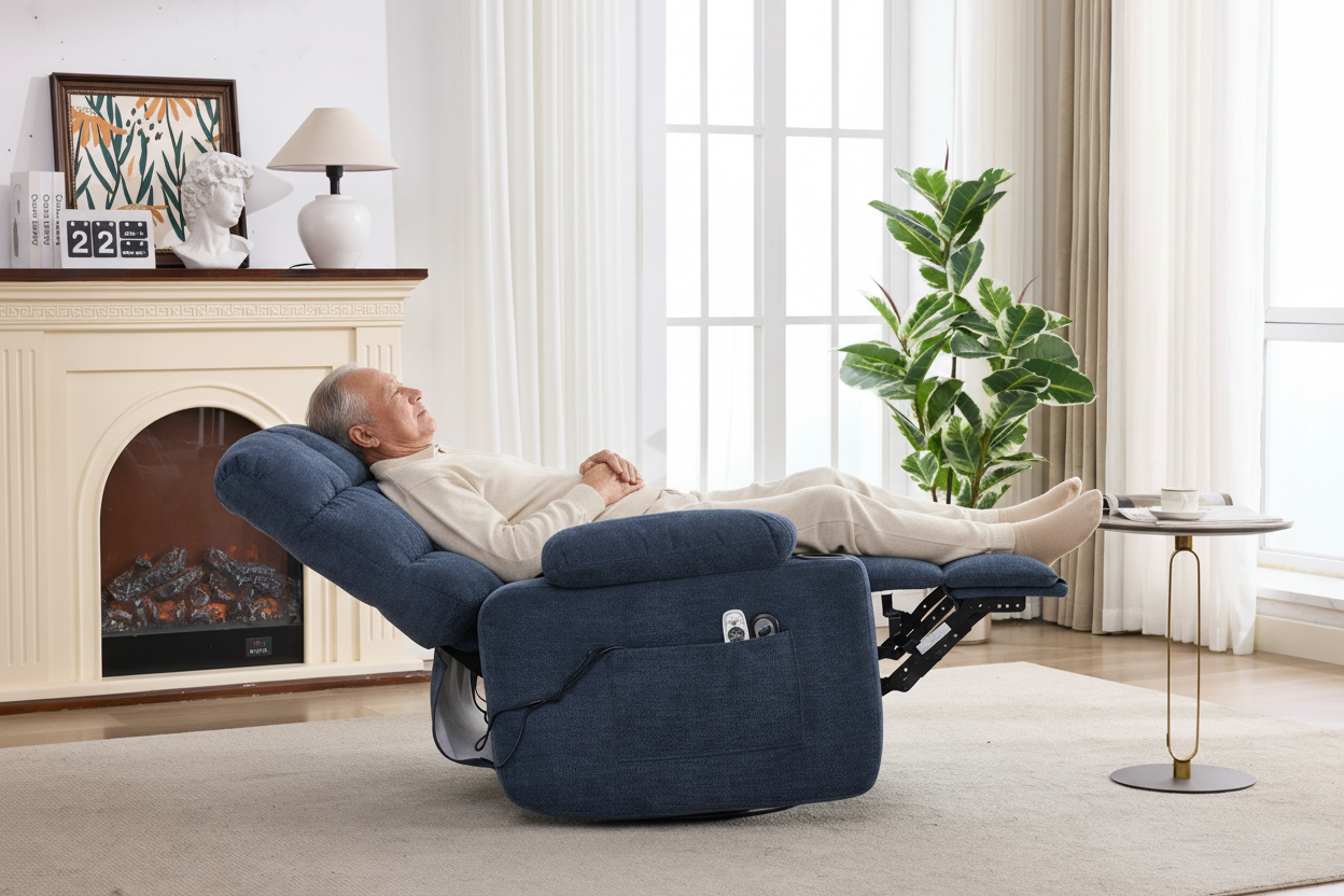 Heat Massage Electric Recliner Chair with Rocker and Swivel in Fabric
