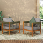 Set of 2 Acacia Wood Outdoor Club Chair with Handwoven Rope Accents